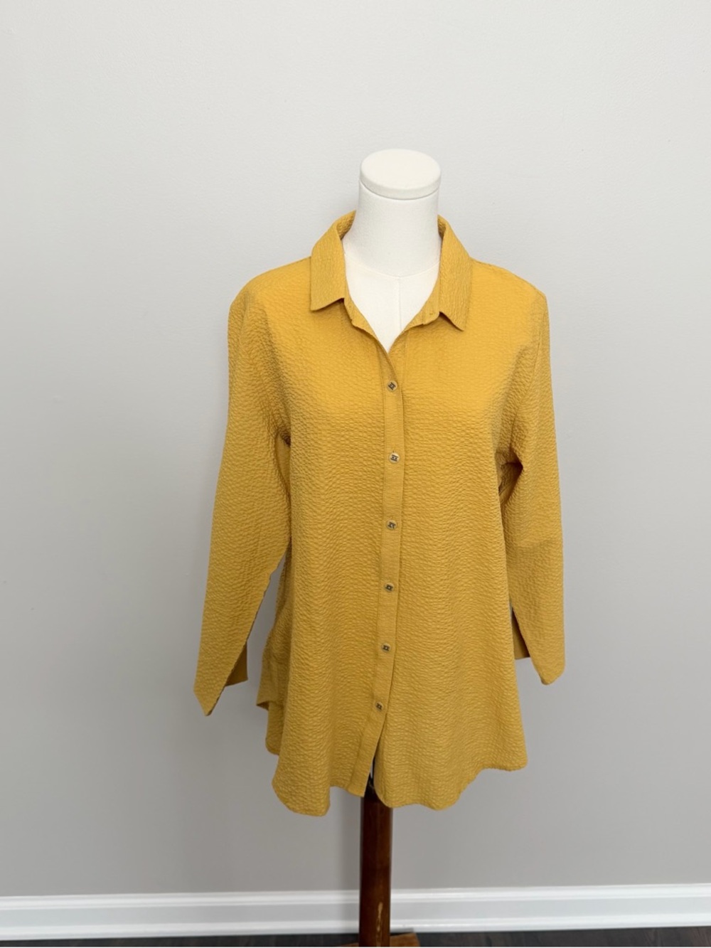 Habitat Top Tunic Collared Button Up Textured Lagenlook Travel Mustard Yellow